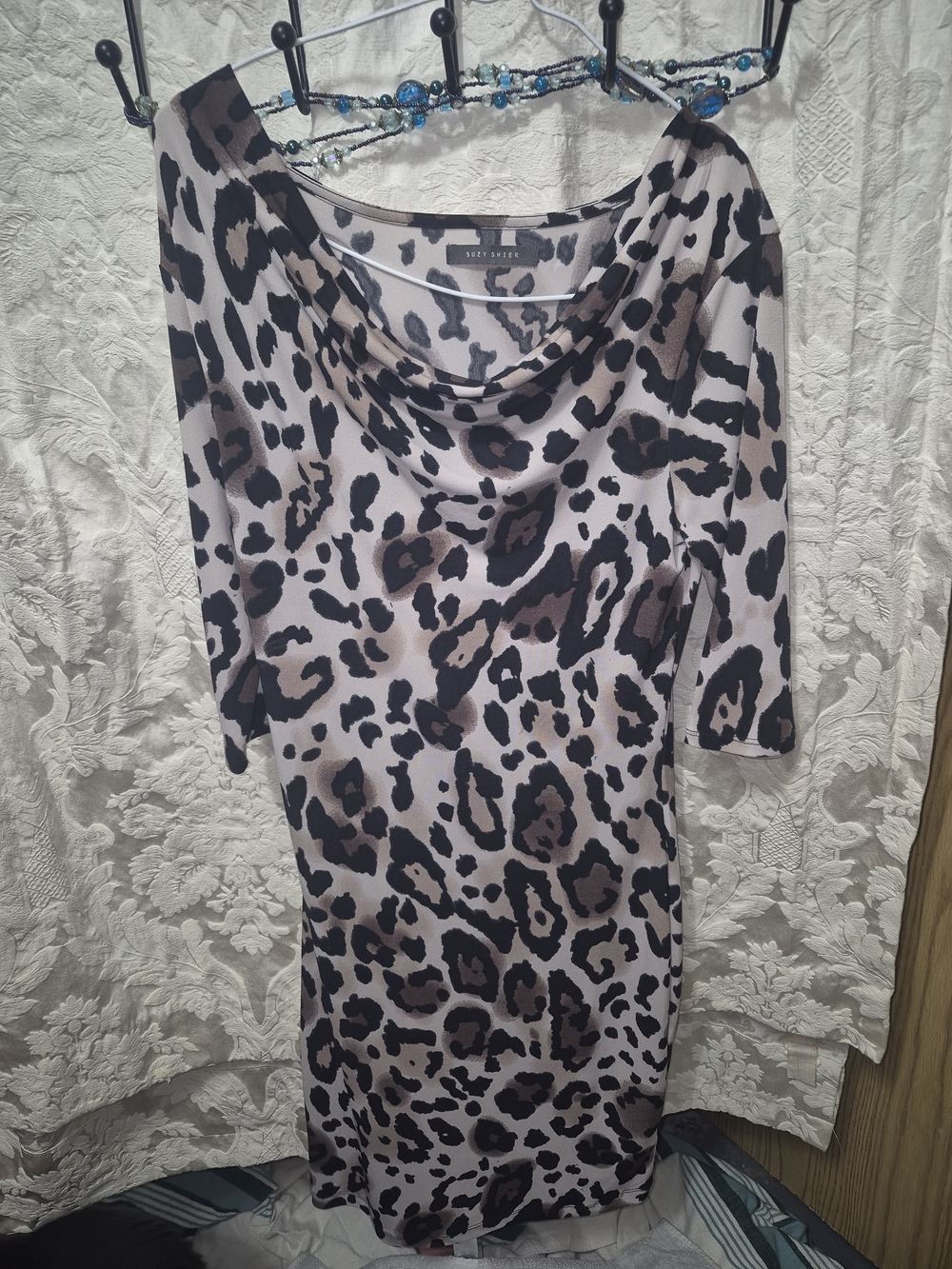 Leopard Print Cowl Neck Womens Top - Taupe/Black
